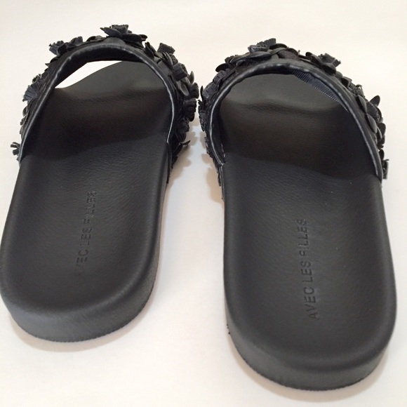 Stella Black Floral Embellished Slide Sandal NIB 6 - Picture 6 of 11